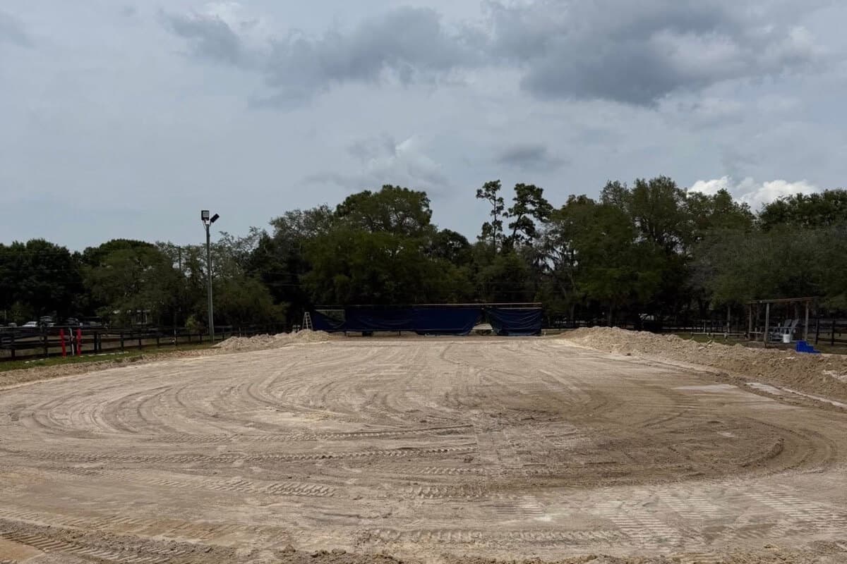 Completed horse arena with sand footing in Central Florida